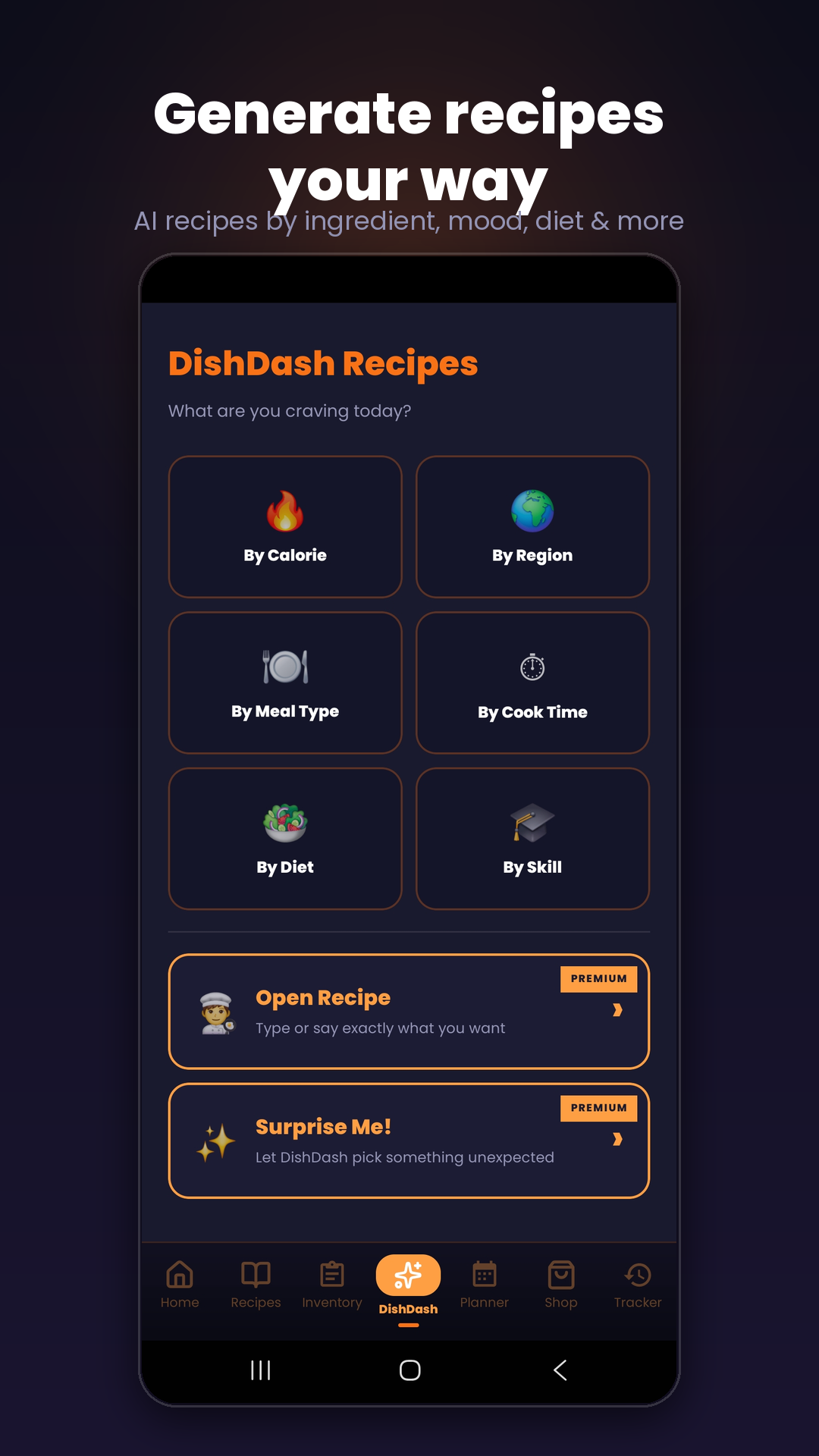 AI recipe options in DishDash