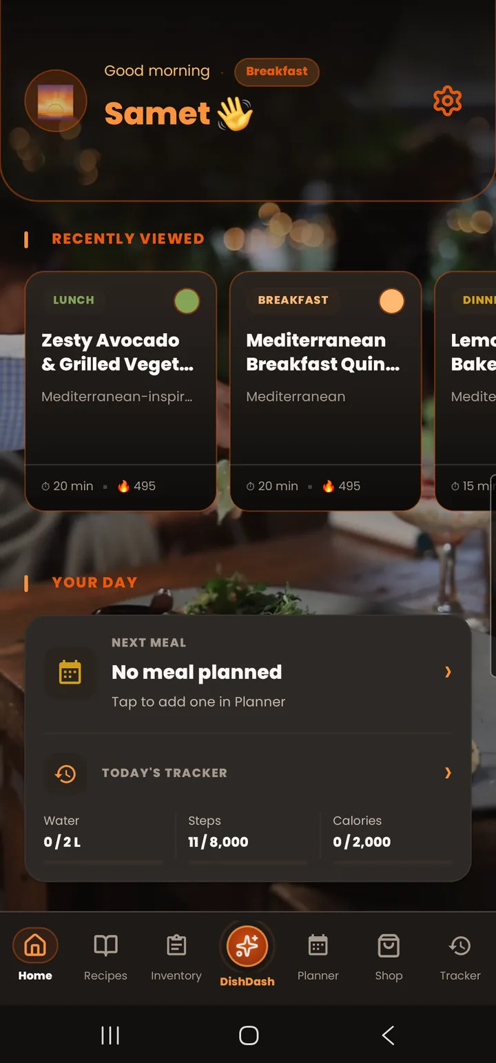 DishDash home screen
